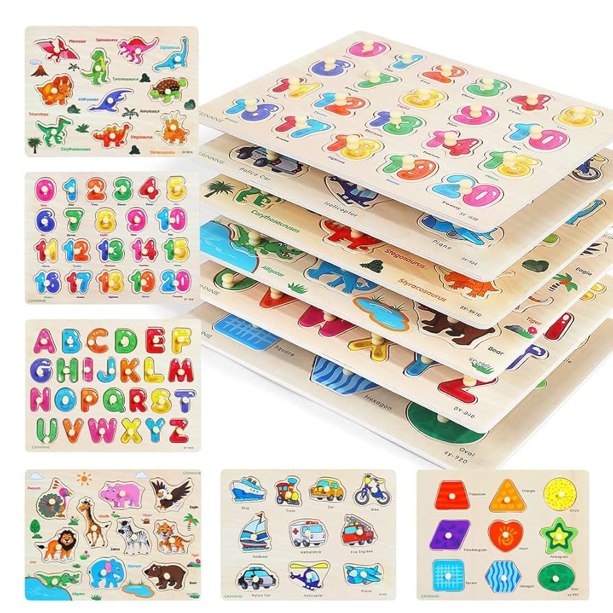 GRINNNIE Wooden Peg Puzzle for Toddlers, 6 Pack Toddler Puzzles Set for 3 4 5 Years Old (Alphabet... | Amazon (US)
