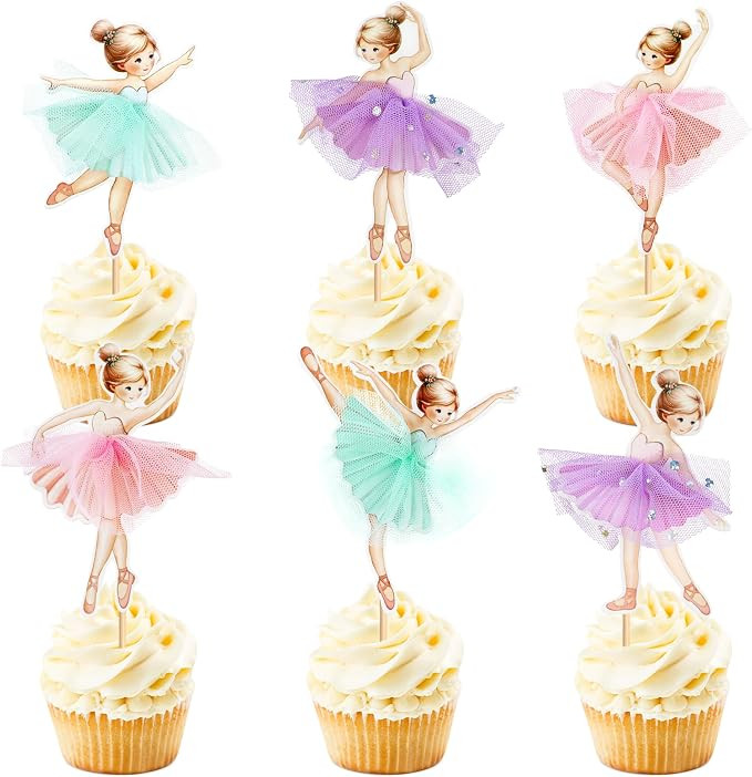 24 Pack Ballerina Tutu Cupcake Toppers Pink Purple Ballet Girl Cupcake Picks Dancing Cake Dessert... | Amazon (US)
