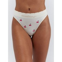 Boux Avenue Ribbed seamless cherry embroidered thong - Ivory Mix - S | Boux Avenue (UK)