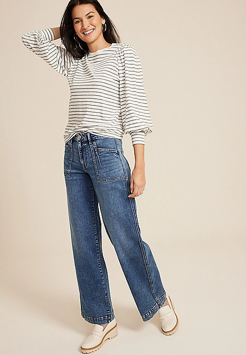 Patch Pocket High Rise Wide Leg Jean | Maurices