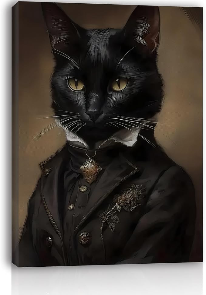 Gentleman Black Cat Canvas Framed Wall Art Halloween Decorations Indoor Spooky Wall Decor Vintage... | Amazon (US)