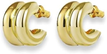 Two Tone Chunky Earrings Gold and Silver Double Hoop Earrings Dangle Statement Earrings Mixed Met... | Amazon (US)