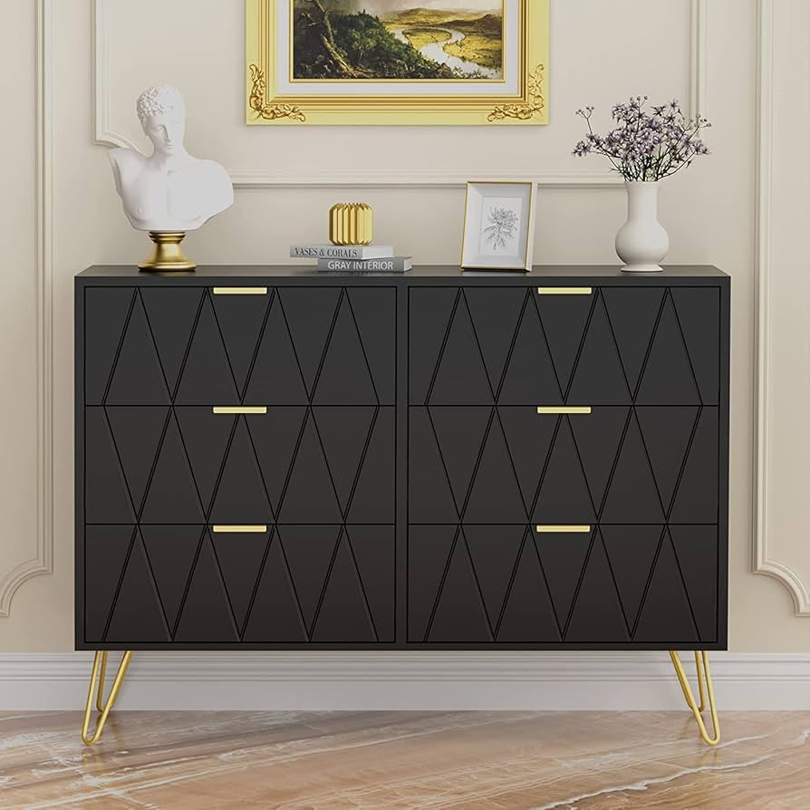 UEV 6 Drawer Dresser,Modern Dresser Chest with Wide Drawers and Metal Handles,Wood Storage Chest ... | Amazon (US)