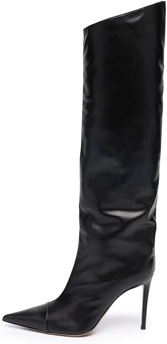 Arqa Women's Metallic Knee High Boots Stiletto High Heels Wide Calf Boot with Zipper Pointed Toe ... | Amazon (US)