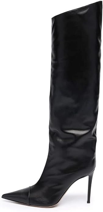 Arqa Women's Metallic Knee High Boots Stiletto High Heels Wide Calf Boot with Zipper Pointed Toe ... | Amazon (US)