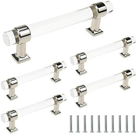Bitray 5PCS Clear Cabinet Pulls 3.8-inch Hole Center Acrylic Pull Handles Polished Chrome Drawer ... | Amazon (US)