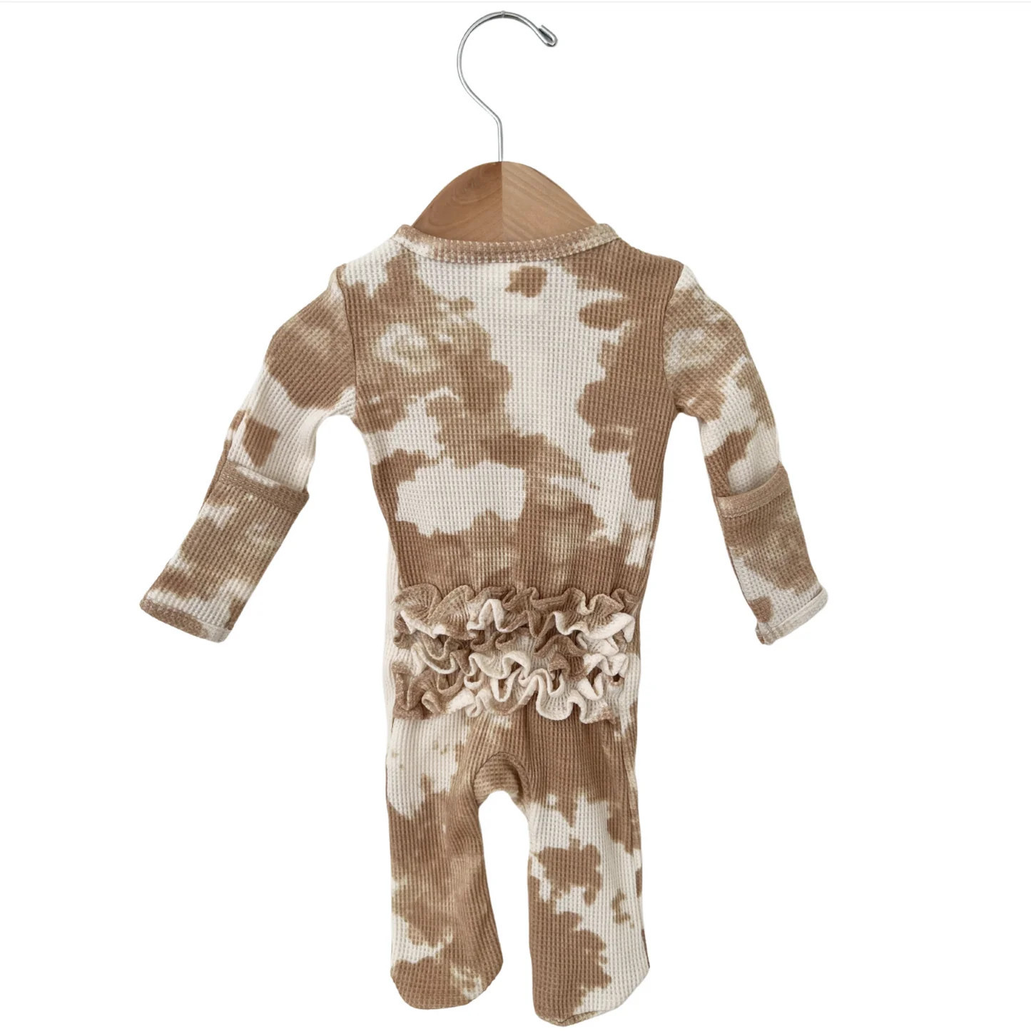 Organic Waffle Ruffle Zip Footie, Almond Tie Dye | SpearmintLOVE