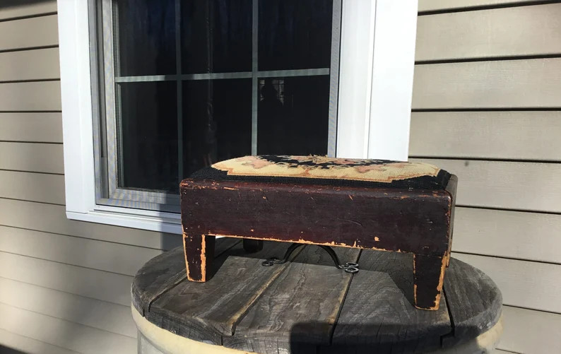 Antique Wood & Embroidery Floral Flower Tapestry Victorian Foot Stool Foot Rest | Etsy (US)