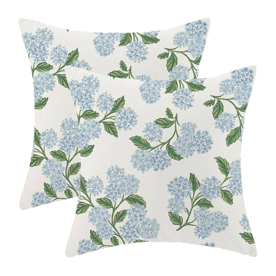 Blue Hydrangea Floral Pillow Covers 18x18 Inch Vintage Spring Flowers Throw Pillow Covers Set of ... | Amazon (US)