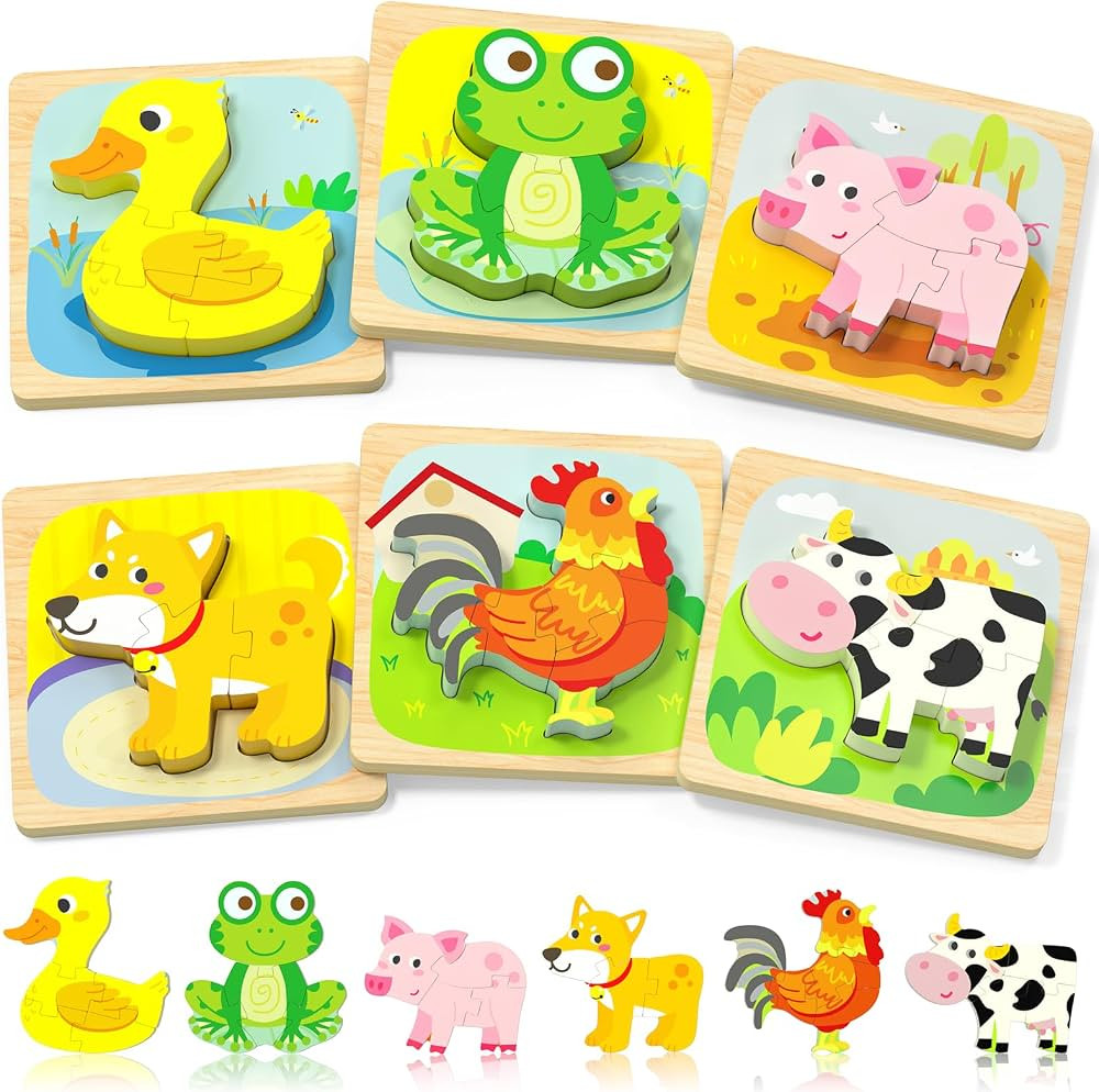 Wooden Puzzles Toddler Toys for 1 2 3 Year Old Boy Girl Gifts, Montessori Preschool Educational L... | Amazon (US)
