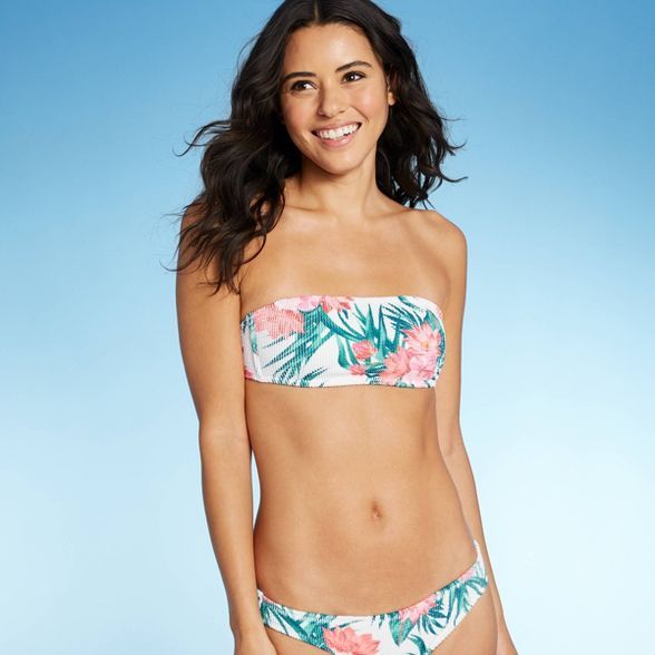 Juniors' Textured Bandeau Bikini Top - Xhilaration™ Tropical Floral Print | Target