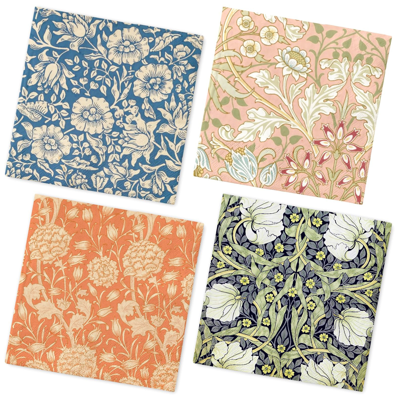 Whaline 100Pcs William Morris Floral Paper Napkin Disposable Luncheon Napkins Vintage Flower Dinn... | Amazon (US)