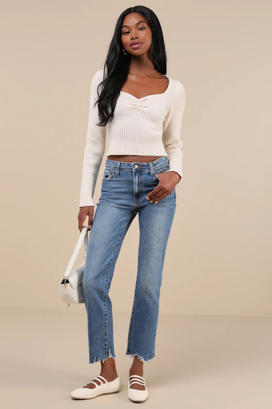 Roaming Wild Medium Wash High-Waisted Straight-Leg Jeans | Lulus