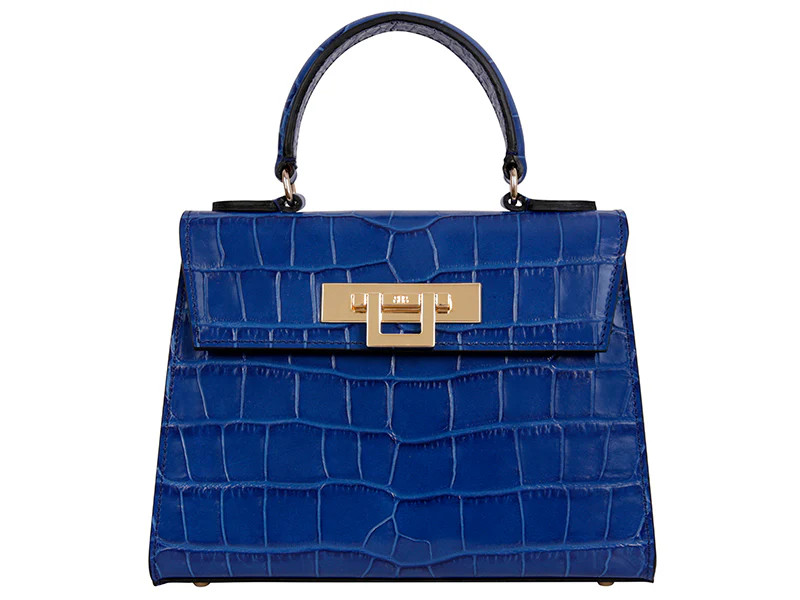 Fonteyn Midi Orinoco 'Croc' Print Calf Leather Handbag - Cobalt | Lalage Beaumont