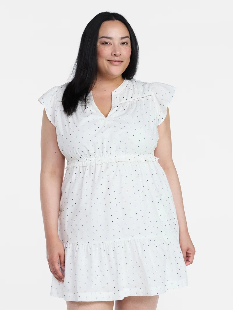 Time and Tru Women's Cotton Flutter Sleeve Mini Dress, Sizes XS-XXXL | Walmart (US)
