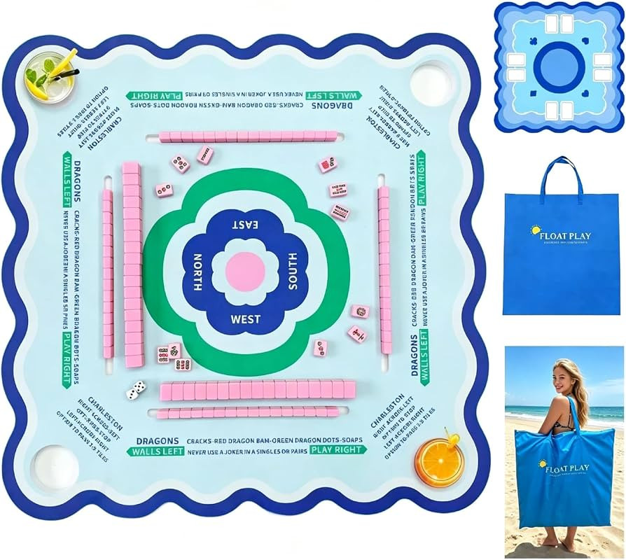 Floating Mahjong Table for Pool Game, Double Sided 31.5 inch Mahjong Mat & Board with Storage Bag... | Amazon (US)
