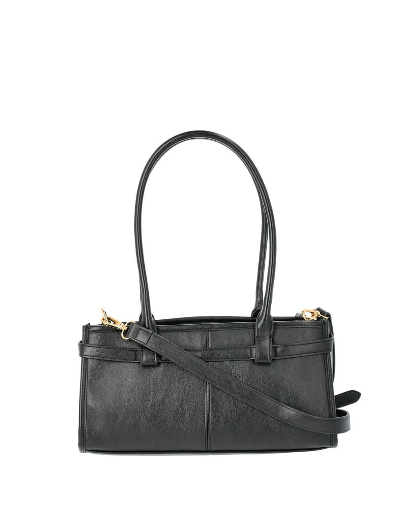 Time & Tru Women's Faux Leather Gwyn Shoulder Bag, Black | Walmart (US)