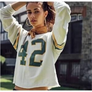 Free People Retrobrand 42 Graphic Pullover White Cropped Sweatshirt Large | Poshmark