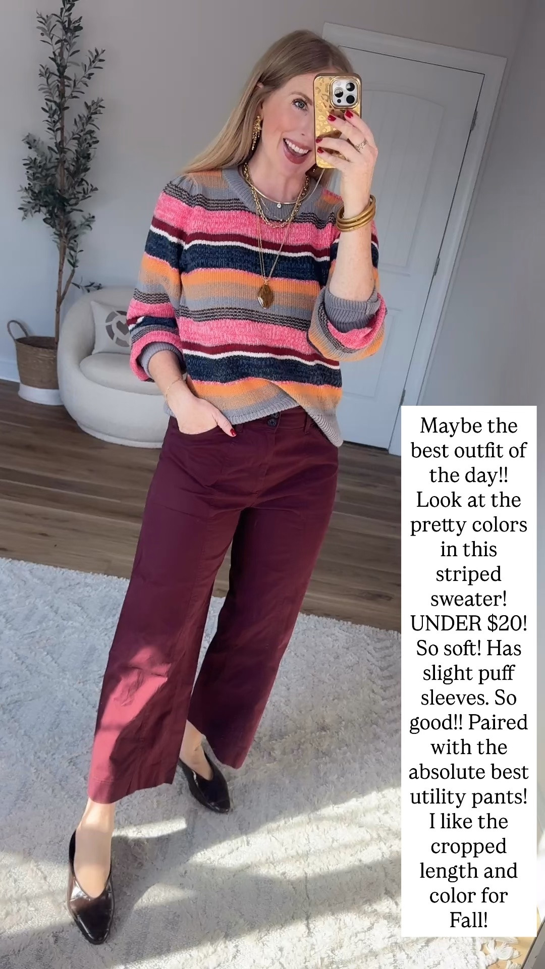 Striped sweater and cropped utility pants from Walmart!