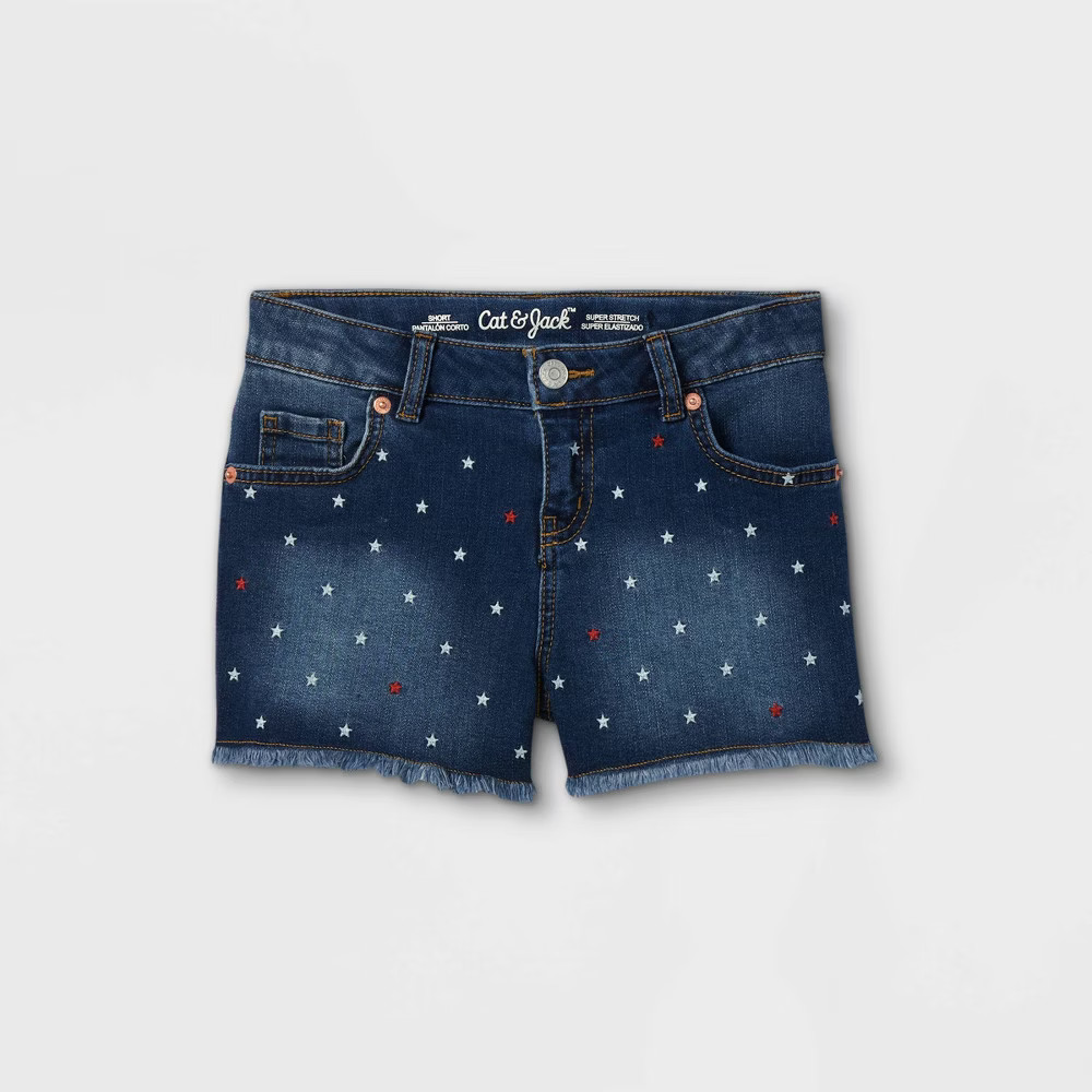 Girls' Embroidered Star Jean Shorts - Cat & Jack™ Dark Wash | Target