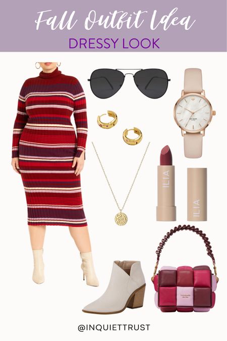 Here's a dressy outfit idea you can copy: cute striped dress, booties, accessories and more!
#preppystyle #plussizefashion #beautypicks #capsulewardrobe

#LTKmidsize #LTKbeauty #LTKstyletip