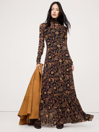 Long-Sleeve Mesh Maxi Dress | Banana Republic (US)