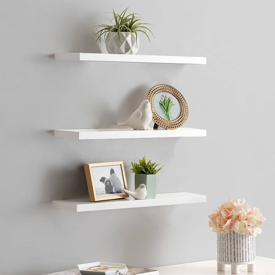 Floating Shelves White Set of 3,Wall Mounted Modern Wood White Floating Wall Shelves Storage Shel... | Amazon (US)
