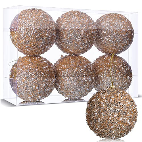 6 Pieces 4 Inch Champagne Ball Hanging Ornaments Glitter Christmas Tree Ornaments for Xmas Tree Wedding Party Home Holiday Indoor Outdoor Decor | Amazon (US)
