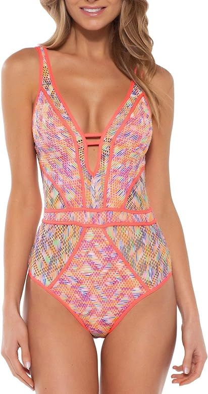 Becca by Rebecca Virtue Women's Show & Tell Crochet Plunge One Piece Swimsuit | Amazon (US)