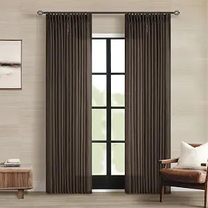 Dark Chocolate 84 Inch Pinch Pleated Semi Sheer Linen Curtains 2 Panels | for Living Room Bedroom... | Amazon (US)