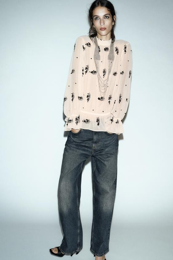 SEMI-SHEER SEQUIN BLOUSE | Zara UK