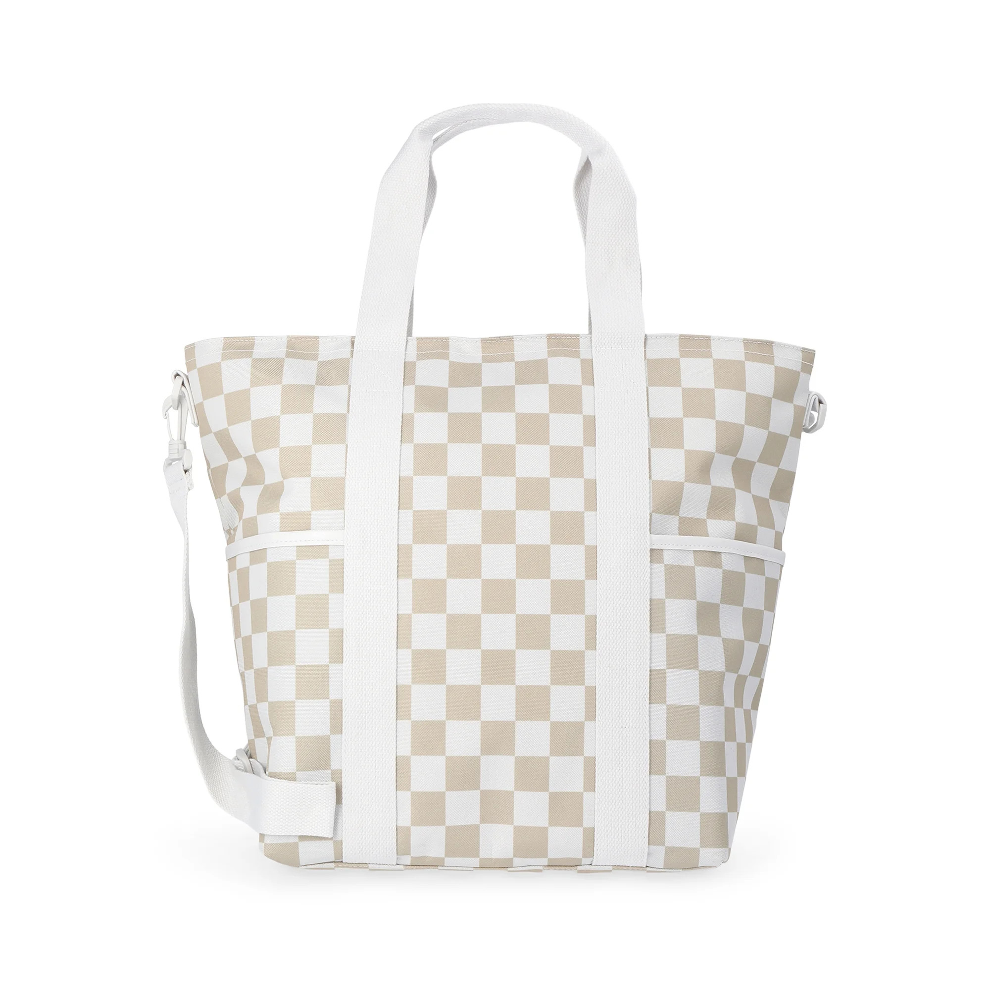 No Boundaries Women's Beach Insulated Tote Bag, Tan Checker | Walmart (US)