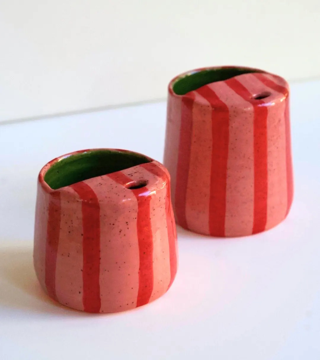 Handmade Ceramic Travel Tumbler: Striped Pink & Red Pottery Mugs | Etsy (US)