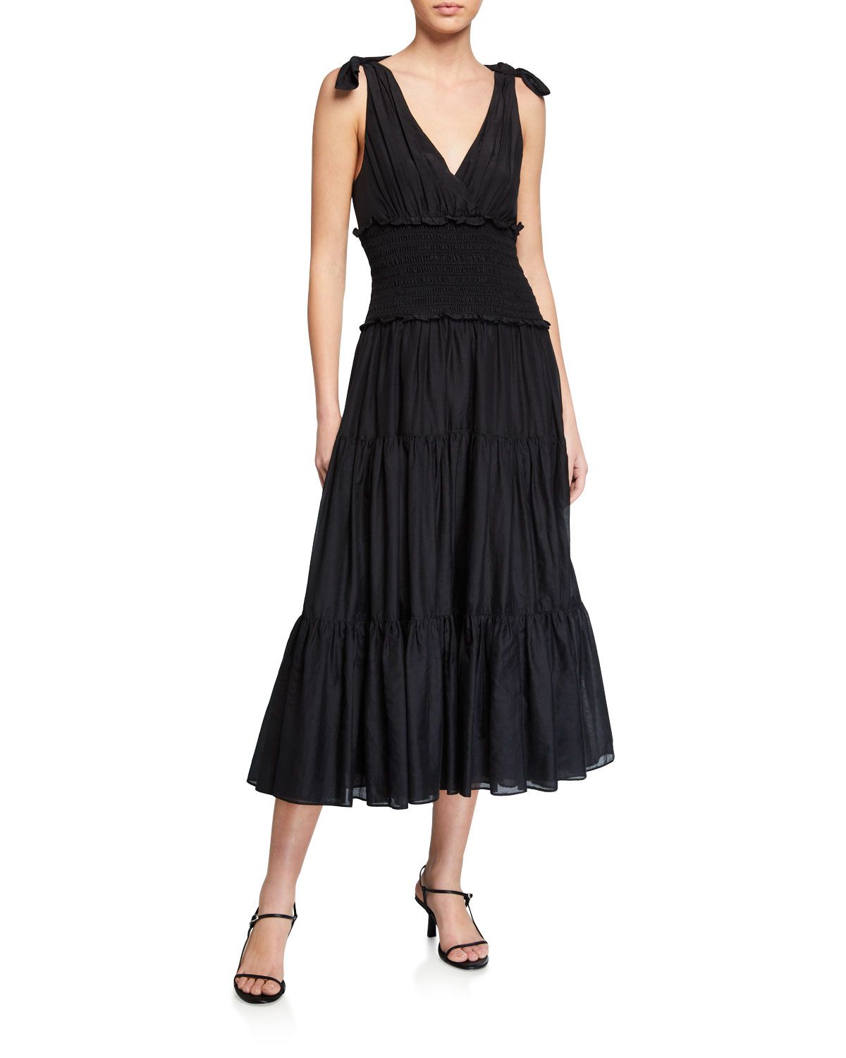 Tamar Smocked Tiered Midi Dress | Neiman Marcus