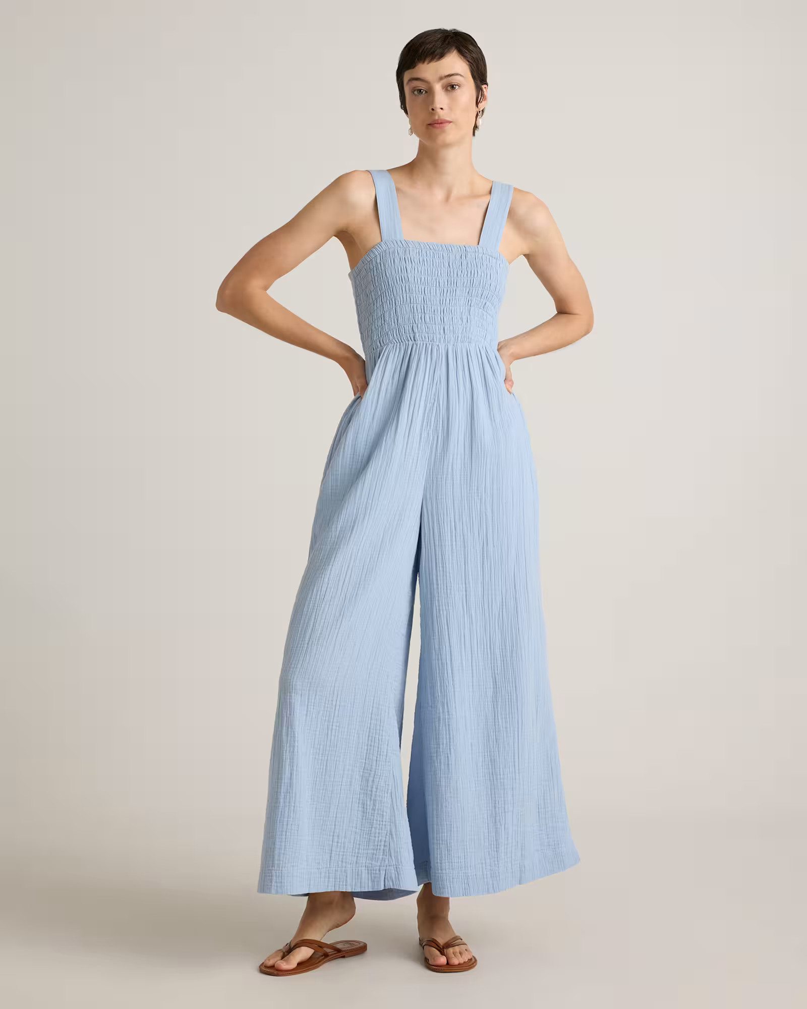 100% Organic Cotton Gauze Smocked Wide Leg Jumpsuit | Quince