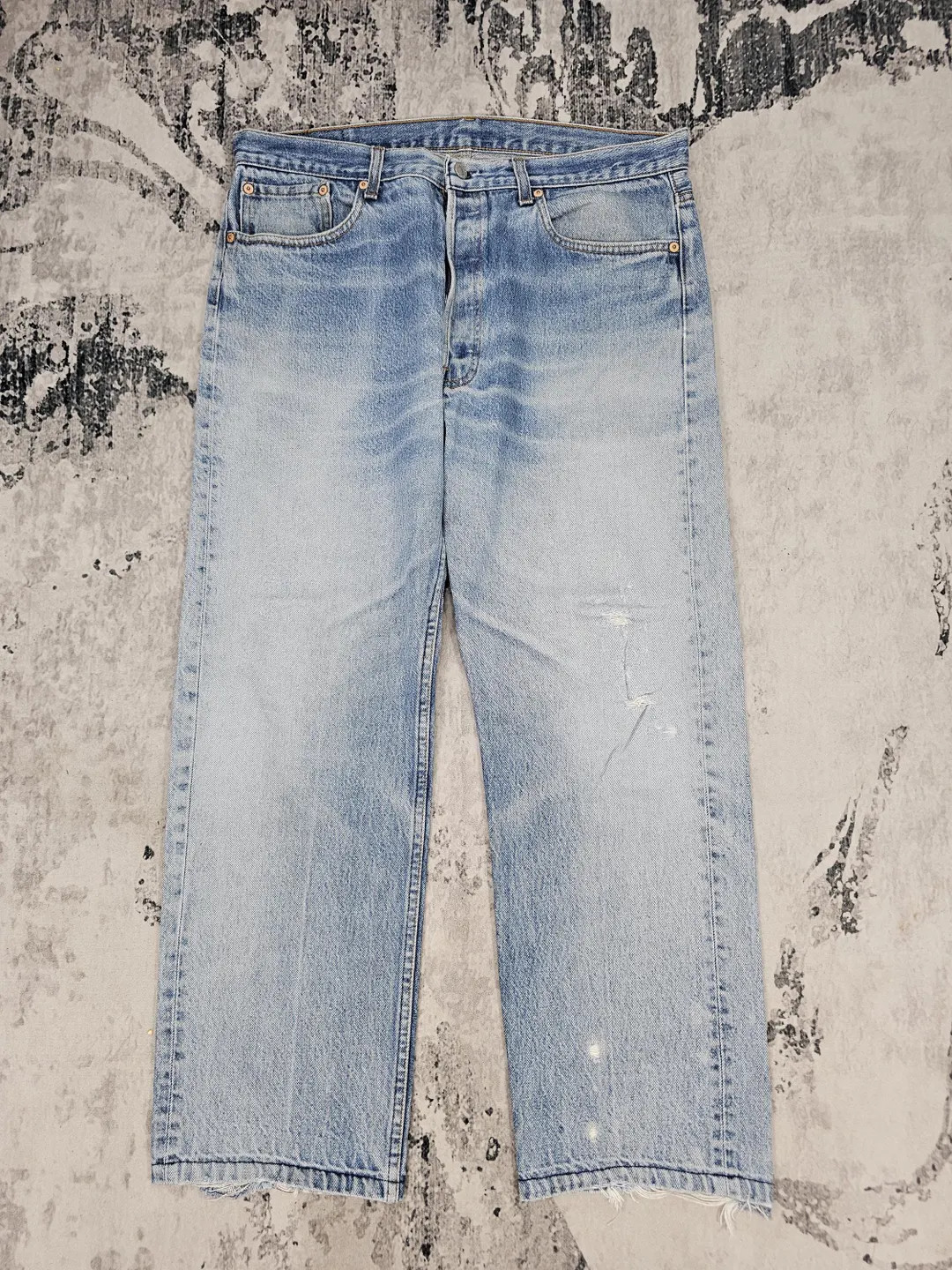 Vintage 90's LEVIS 501 Cropped Ripped Faded Blue Jeans Levi's Stone Wash Sun Faded Jeans Made In ... | Etsy (US)