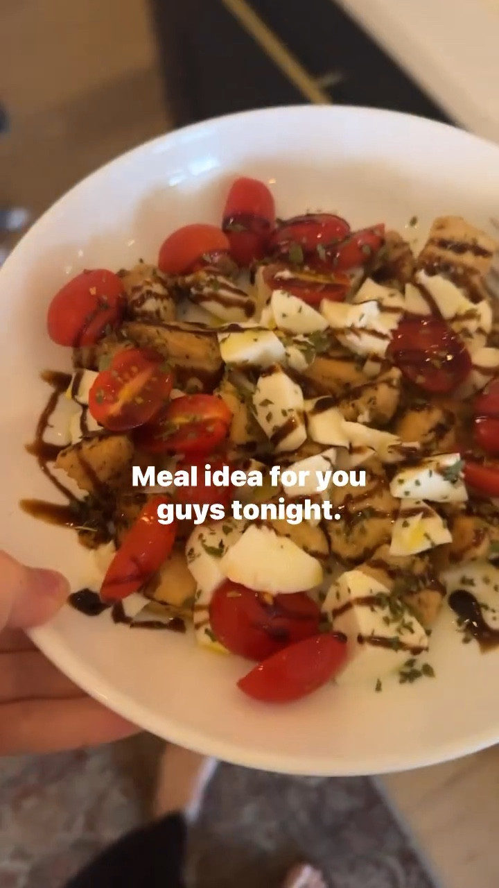 Quick easy meal idea! 
Chicken, cherry tomatoes, mozzarella, olive oil, balsamic glaze, top with fresh basil(optional). Pretty healthy and delicious! 

#LTKfamily #LTKfindsunder50 #LTKhome
