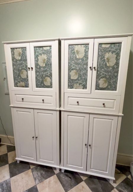 White armoire cabinets
White storage cabinets 
Pimpernel wallpaper 

#LTKhome