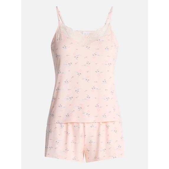 Joyspun Women’s Dreamy Soft Collection Lace Trim Knit Cami and Shorts Set, Sizes XS-3X | Walmart (US)