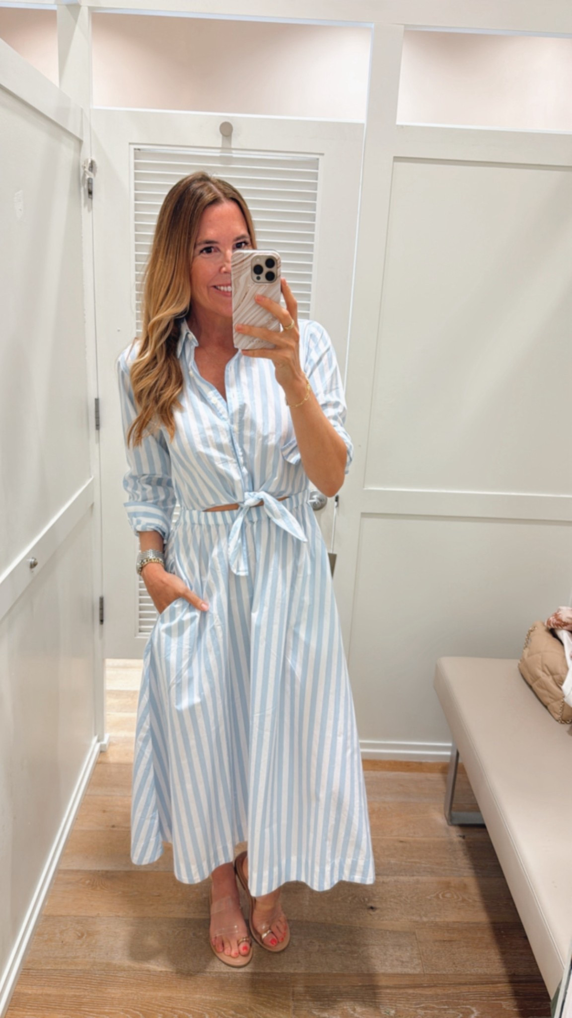 This blue and white dress is absolutely adorable for summer. Love the pockets. It is now 50% off.