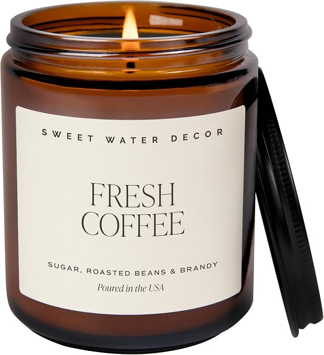 Sweet Water Decor Fresh Coffee Candle, Non-Toxic Soy Wax, 9oz Amber Jar | Amazon (US)