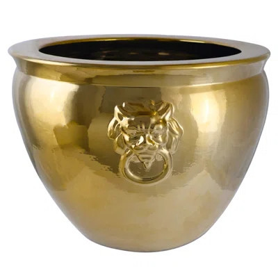 Large Shiny Asian Porcelain Planter with Lion Handles | Wayfair North America