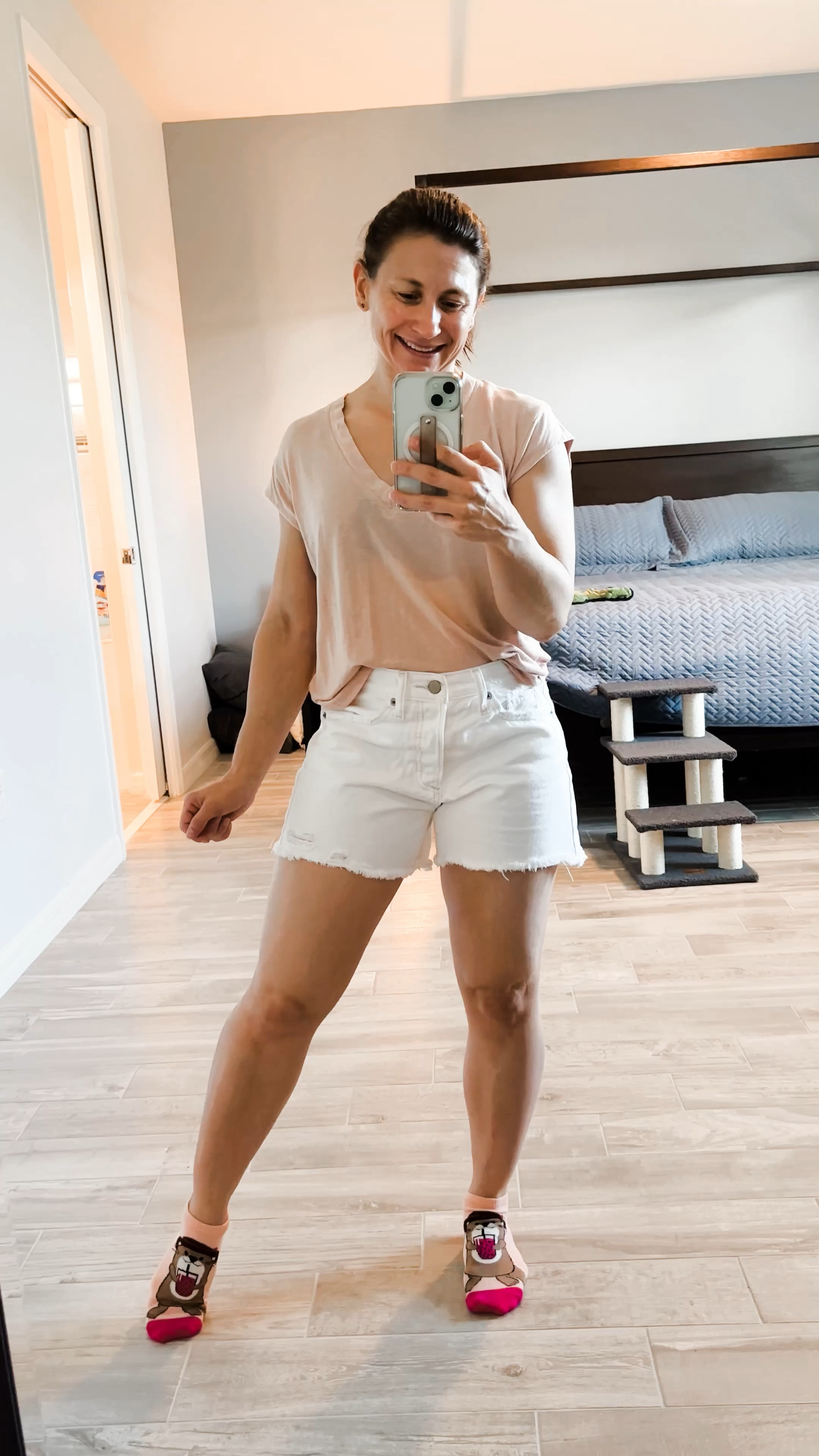 Summer white Shorts and socks from Target. Wearing size 0 in shorts with little extra room in the waist (perfect for wider legs and bum). 

I'm 4'10" and 115#; bust 32B, waist 26, hips

#LTKVideo #LTKActive #LTKFindsUnder50