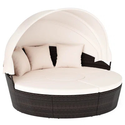 Patio Round Daybed Pe Rattan Cushioned Sectional Seating With Retractable Canopy | Wayfair North America