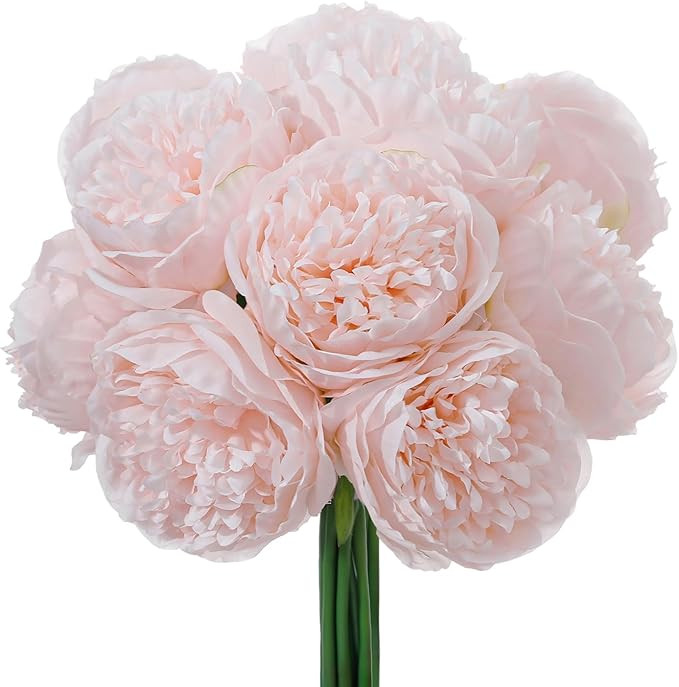 10 Pcs Pink Artificial Peony Bouquet, UV Resistant Faux Flowers | Amazon (US)