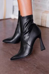 Abbey Black Pointed Toe Heeled Bootie | Pink Lily