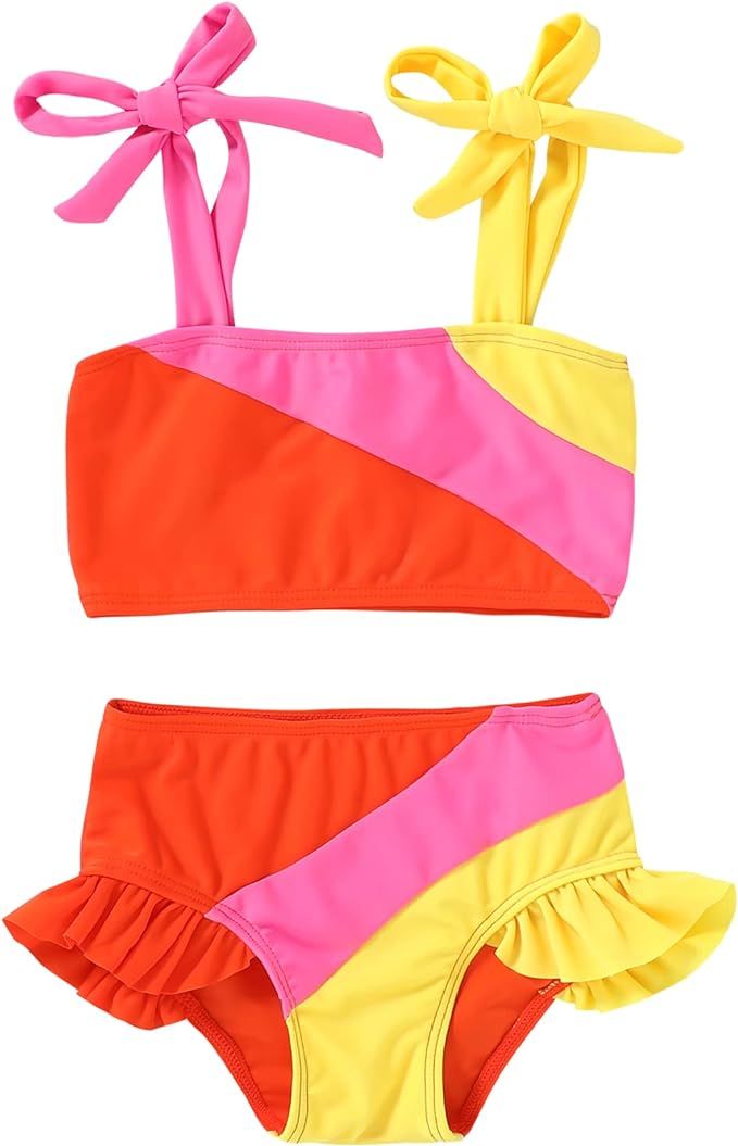 YOUNGER TREE Toddler Girls Two Pieces Swimsuit Color Block Stripe Swimwear Summer Beach Bathing S... | Amazon (US)