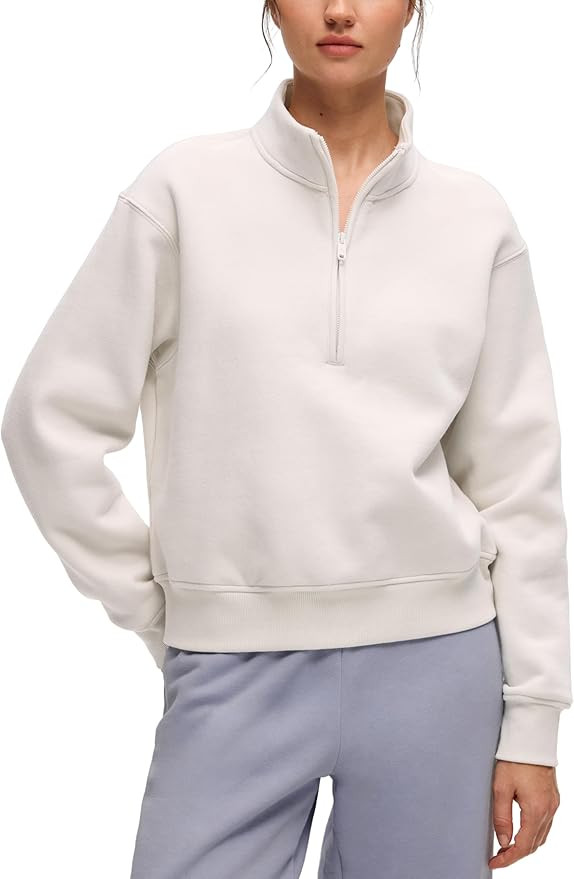 CRZ YOGA Cotton Fleece Lined Half Zip Sweatshirt for Women - Pullover Funnel Neck Workout Casual ... | Amazon (US)