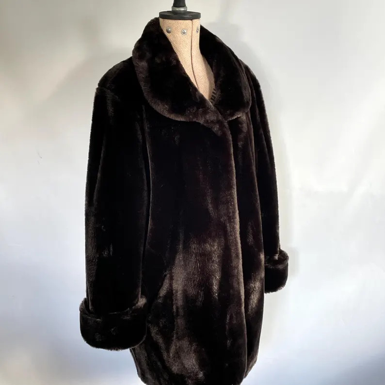 Vintage Coat Brown Faux Fur 14 UK c1990s | Etsy (US)