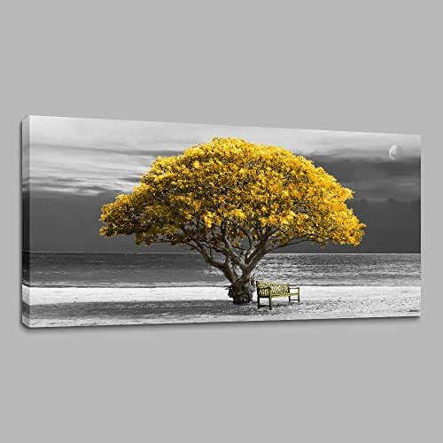 wall art for living room Decorations Photo Prints - panoramic black and white with yellow trees T... | Amazon (US)